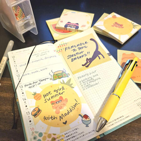 Daily square shaped sticky notes inspired by my original characters and cats (Original).