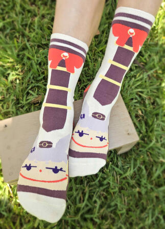 Socks inspired by Goldship's boots. I wanted to add her face as a little surprise!